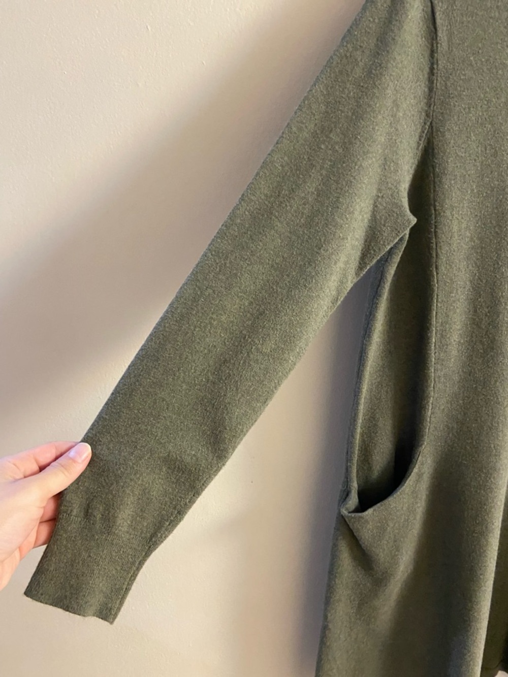 Sundance olive green knit midi dress with front pockets silk blend Large petite - Picture 6 of 7